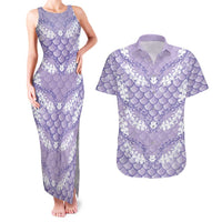 Lilac Mermaid Puakenikeni Maile Lei Couples Matching Tank Maxi Dress and Hawaiian Shirt LT01 Purple - Polynesian Pride
