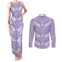 Lilac Mermaid Puakenikeni Maile Lei Couples Matching Tank Maxi Dress and Long Sleeve Button Shirt LT01 Purple - Polynesian Pride