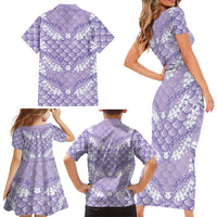 Lilac Mermaid Puakenikeni Maile Lei Family Matching Short Sleeve Bodycon Dress and Hawaiian Shirt LT01 - Polynesian Pride