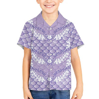 Lilac Mermaid Puakenikeni Maile Lei Family Matching Short Sleeve Bodycon Dress and Hawaiian Shirt LT01 Son's Shirt Purple - Polynesian Pride