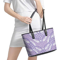 Lilac Mermaid Puakenikeni Maile Lei Leather Tote Bag