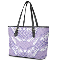 Lilac Mermaid Puakenikeni Maile Lei Leather Tote Bag