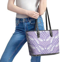 Lilac Mermaid Puakenikeni Maile Lei Leather Tote Bag