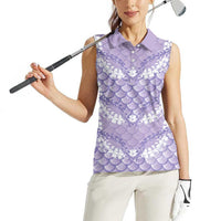Lilac Mermaid Puakenikeni Maile Lei Women Sleeveless Polo Shirt LT01 - Polynesian Pride