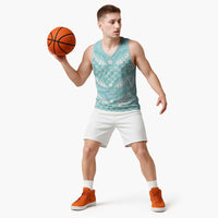 Light Turquoise Mermaid Puakenikeni Maile Lei Basketball Jersey