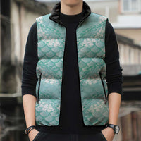 Light Turquoise Mermaid Puakenikeni Maile Lei Sleeveless Puffer Jacket LT01 - Polynesian Pride