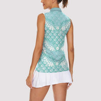 Light Turquoise Mermaid Puakenikeni Maile Lei Women Sleeveless Polo Shirt LT01 - Polynesian Pride