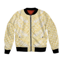 Pastel Yellow Mermaid Puakenikeni Maile Lei Bomber Jacket