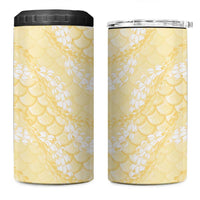 Pastel Yellow Mermaid Puakenikeni Maile Lei 4 in 1 Can Cooler Tumbler LT01 One Size: 16 oz Yellow - Polynesian Pride