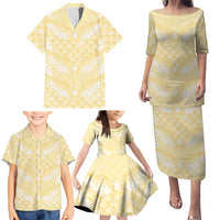 Pastel Yellow Mermaid Puakenikeni Maile Lei Family Matching Puletasi and Hawaiian Shirt LT01 - Polynesian Pride