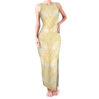Pastel Yellow Mermaid Puakenikeni Maile Lei Family Matching Tank Maxi Dress and Hawaiian Shirt LT01 Mom's Dress Yellow - Polynesian Pride