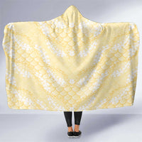 Pastel Yellow Mermaid Puakenikeni Maile Lei Hooded Blanket