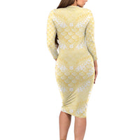 Pastel Yellow Mermaid Puakenikeni Maile Lei Long Sleeve Bodycon Dress