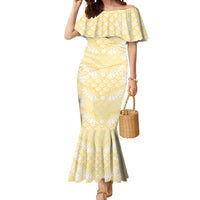 Pastel Yellow Mermaid Puakenikeni Maile Lei Mermaid Dress