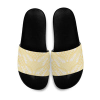 Pastel Yellow Mermaid Puakenikeni Maile Lei Slide Sandals