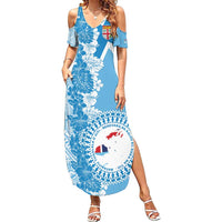 Personalised Fiji Day Family Matching Summer Maxi Dress and Hawaiian Shirt Fijian Map Hibiscus Tapa Pattern LT01