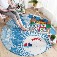 Personalised Fiji Day Round Carpet Fijian Map Hibiscus Tapa Pattern