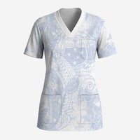 Samoa White Sunday Scrub Top Plumeria Floral - Polynesian Pride