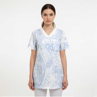 Samoa White Sunday Scrub Top Plumeria Floral - Polynesian Pride