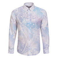 Samoa White Sunday Family Matching Long Sleeve Bodycon Dress and Hawaiian Shirt Sweet Pastel Plumeria Floral