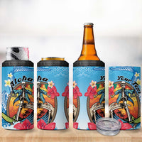 Personalized Aloha Hawaii Skeleton Surfing 4 in 1 Can Cooler Tumbler Tribal Shark Plumeria