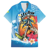 Personalized Aloha Hawaii Skeleton Surfing Family Matching Summer Maxi Dress and Hawaiian Shirt Tribal Shark Plumeria