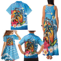 Personalized Aloha Hawaii Skeleton Surfing Family Matching Tank Maxi Dress and Hawaiian Shirt Tribal Shark Plumeria