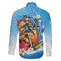 Personalized Aloha Hawaii Skeleton Surfing Family Matching Tank Maxi Dress and Hawaiian Shirt Tribal Shark Plumeria