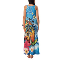 Personalized Aloha Hawaii Skeleton Surfing Family Matching Tank Maxi Dress and Hawaiian Shirt Tribal Shark Plumeria