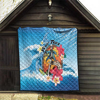 Personalized Aloha Hawaii Skeleton Surfing Quilt Tribal Shark Plumeria