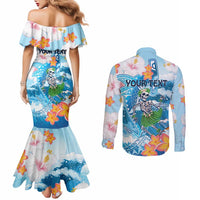Personalized Hawaii Hula Girl Skeleton Dancing Couples Matching Mermaid Dress and Long Sleeve Button Shirt Hibiscus Tribal Shark LT01 - Polynesian Pride