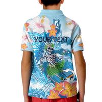 Personalized Hawaii Hula Girl Skeleton Dancing Kid Polo Shirt Hibiscus Tribal Shark