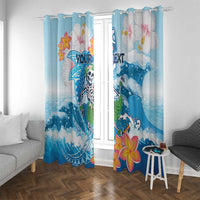Personalized Hawaii Hula Girl Skeleton Dancing Window Curtain Hibiscus Tribal Shark LT01 With Grommets Blue - Polynesian Pride
