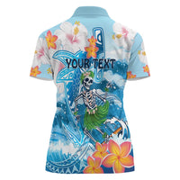 Personalized Hawaii Hula Girl Skeleton Dancing Women Polo Shirt Hibiscus Tribal Shark