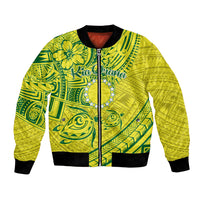 Kia Orana Cook Islands Bomber Jacket Turtle Yellow Green Polynesian Pattern LT01 Unisex Green - Polynesian Pride