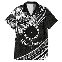 Kia Orana Cook Islands Family Matching Off Shoulder Short Dress and Hawaiian Shirt Circle Stars With Floral White Pattern LT01 Dad's Shirt - Short Sleeve Black - Polynesian Pride