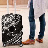 Kia Orana Cook Islands Luggage Cover Circle Stars With Floral White Pattern LT01 Black - Polynesian Pride