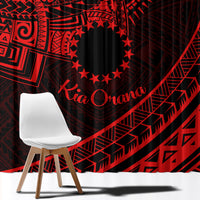 Kia Orana Cook Islands Window Curtain Circle Stars With Floral Red Pattern LT01 - Polynesian Pride