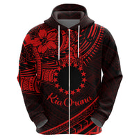 Kia Orana Cook Islands Zip Hoodie Circle Stars With Floral Red Pattern LT01 - Polynesian Pride