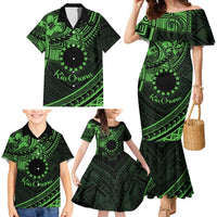 Kia Orana Cook Islands Family Matching Mermaid Dress and Hawaiian Shirt Circle Stars With Floral Green Pattern LT01 - Polynesian Pride