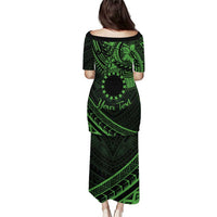 Kia Orana Cook Islands Puletasi Circle Stars With Floral Green Pattern LT01