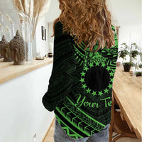 Kia Orana Cook Islands Women Casual Shirt Circle Stars With Floral Green Pattern LT01 - Polynesian Pride