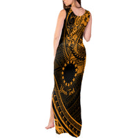 Kia Orana Cook Islands Tank Maxi Dress Circle Stars With Floral Gold Pattern LT01 - Polynesian Pride