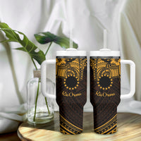 Kia Orana Cook Islands Tumbler With Handle Circle Stars With Floral Gold Pattern