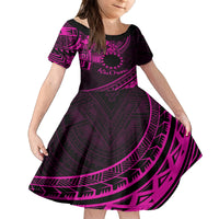Kia Orana Cook Islands Family Matching Puletasi Dress and Hawaiian Shirt Circle Stars With Floral Pink Pattern LT01 Daughter's Dress Pink - Polynesian Pride