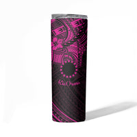 Kia Orana Cook Islands Skinny Tumbler Circle Stars With Floral Pink Pattern