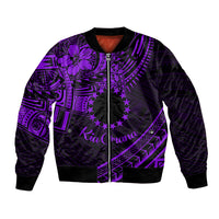 Kia Orana Cook Islands Bomber Jacket Circle Stars With Floral Purple Pattern LT01 Unisex Purple - Polynesian Pride