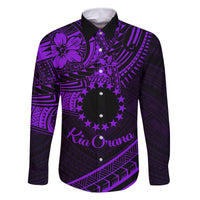 Kia Orana Cook Islands Family Matching Mermaid Dress and Hawaiian Shirt Circle Stars With Floral Purple Pattern LT01 Dad's Shirt - Long Sleeve Purple - Polynesian Pride