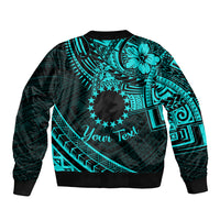 Kia Orana Cook Islands Bomber Jacket Circle Stars With Floral Turquoise Pattern LT01 - Polynesian Pride