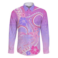 Polynesian Shark Valentine Family Matching Long Sleeve Bodycon Dress and Hawaiian Shirt Sweet Unique Version LT01 Dad's Shirt - Long Sleeve Pink - Polynesian Pride